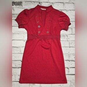 Retro Be Bob Cargo Dress Real Red Short Stretch V-Neck Big Buttons Made in USA